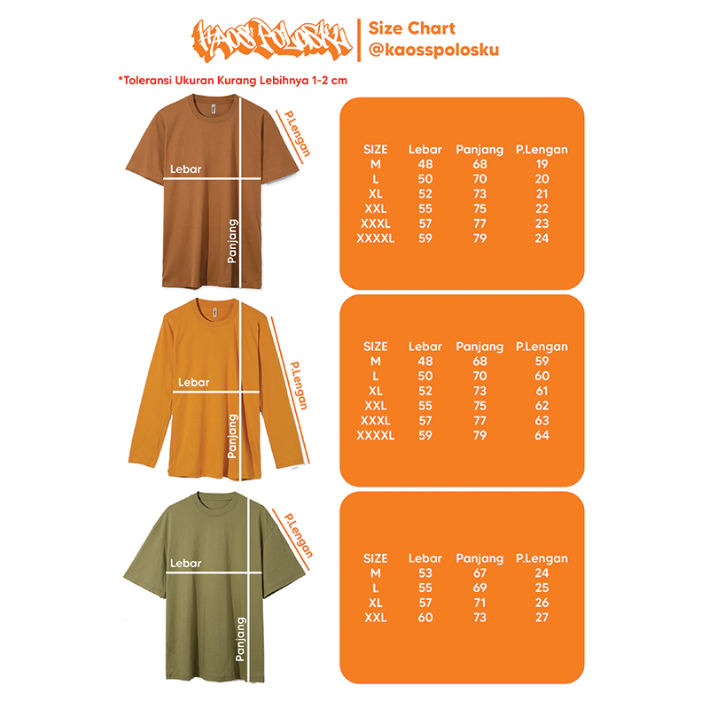Panduan ukuran kaos dewasa